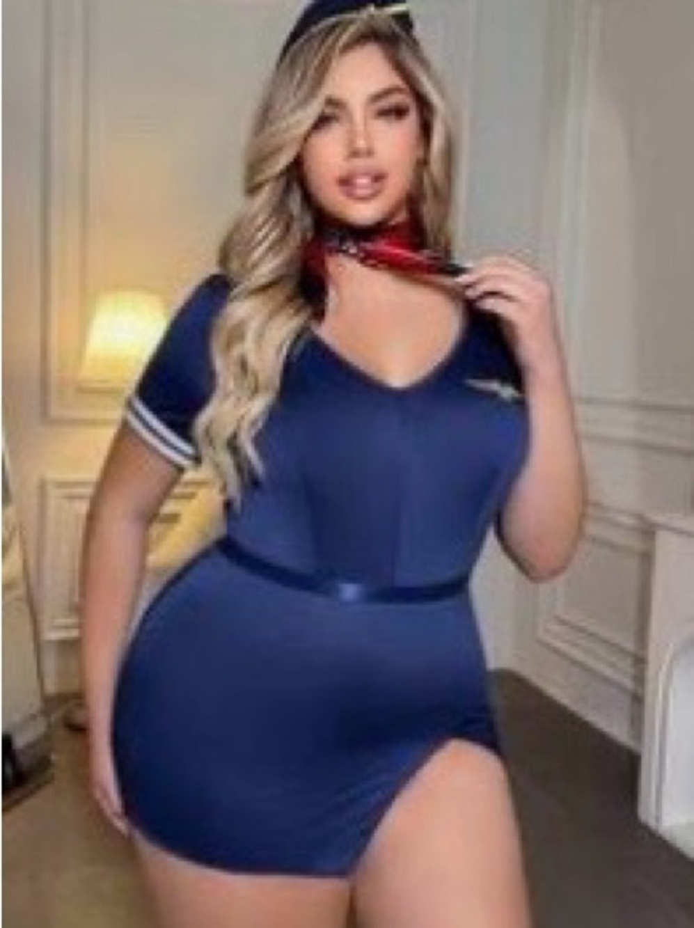 Blue size 4XL Sheer sexy stewardess costume or  lingerie